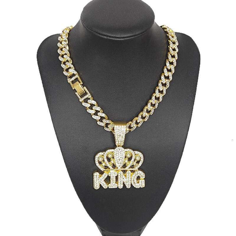 New Full Dia Crown King Letter Hip Hop Trendy Fashion Versatile Pendant Necklace