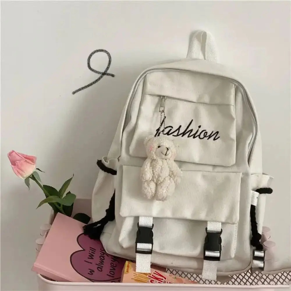 Womens Korean Version Canvas Schoolbag Mens Casual Solid Color Backpack Travel School Shoulder Bag 250714