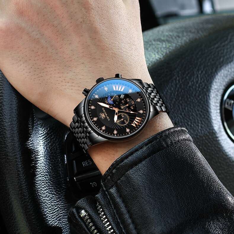 DHgargets Men's Waterproof Watch - 50M Luminous Stainless Steel Quartz Wristwatch with Date, Student Fashion (Model 828)