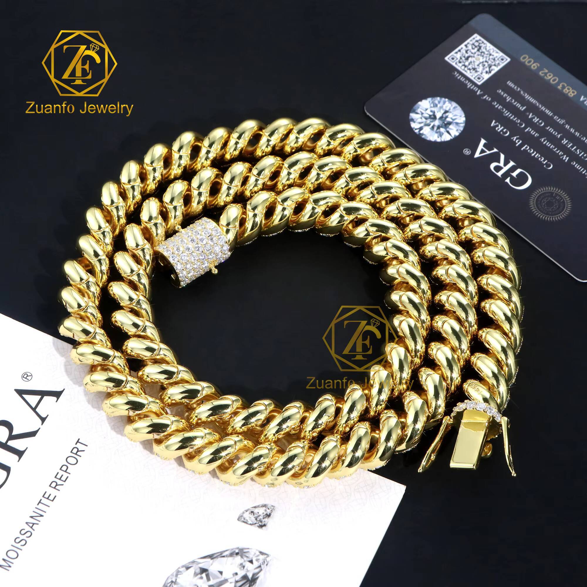 12mm 28inches Necklace 925 Sterling Silver Pass Diamond Tester Moissanite Hip Hop Cuban Link Chain