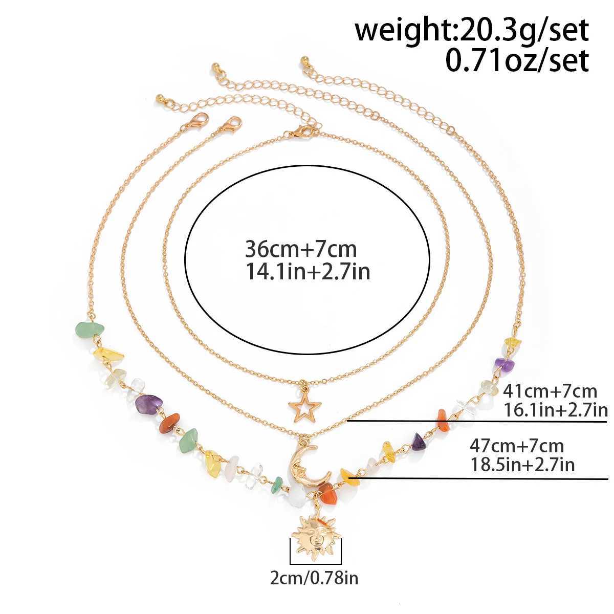 2024 Retro Moon Sun Star Pendant Necklace for Women Multi-layer Gold Color Metal Colored Stone Weaving Girls Fashion Jewelry XJ250717