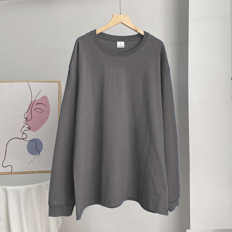 Ribbed Cuff Pure Cotton T-Shirt For Women 220G Knitted Loose Long Sleeve Top Ins Style B5