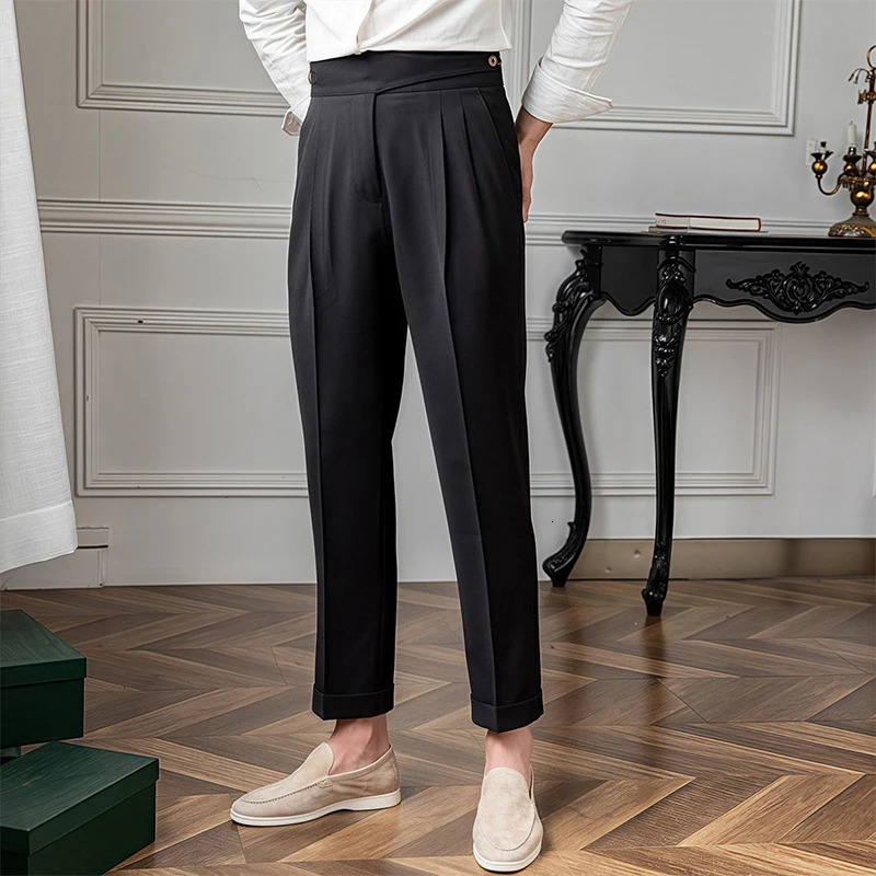 Mens Light Naples Slim-fit Dress Pants Casual British Retro Premium Elegant Leisure Trousers 2025 Spring 250707