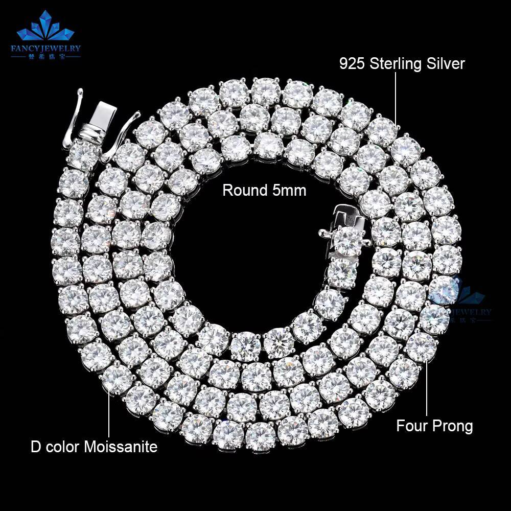 Factory Price 2mm 3mm 4mm 5mm 6.5mm Diamond Moissanite 925 Sterling Silver Hip Hop Tennis Cuban Necklace for Men