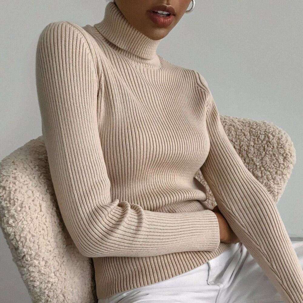 Knitted Base Shirt Autumn Knitwear Turtleneck Pullover Sweater For Women B5