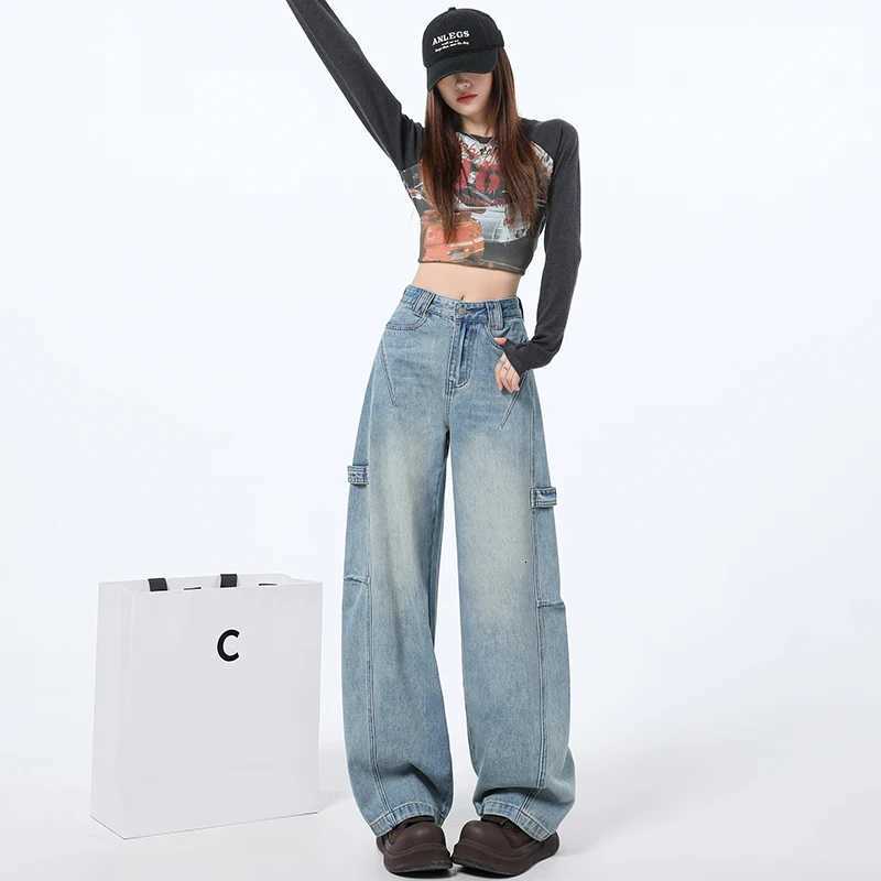 100% American Style Cargo Jeans Women Baggy Pants Loose Fit High Waist Womens Jeans Denim Vintage 2025 Spring New Streetwear R250716