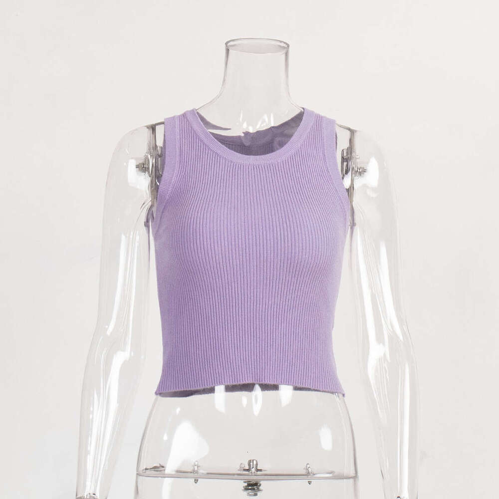 Knitted For Women Summer Solid Color Slim Fit Ribbed Inner Top Short Y2k Vest B5