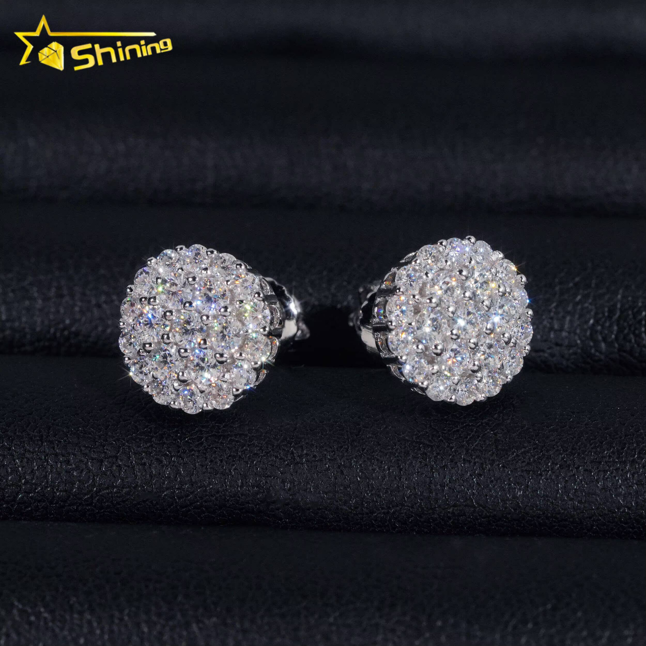 Pass Diamond Tester GRA Certified Stocks VVS Diamond Fully Iced Out 925 Silver Jewelry Moissanite Stud Earrings