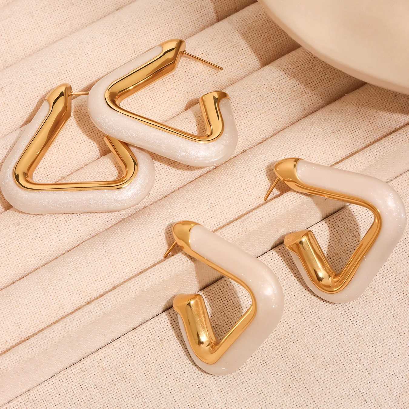 100% Stainless Steel Stud Earrings for Women White Enamel Gold Plated Hypoallergenic Ear Wedding Earrings Jewelry y250715
