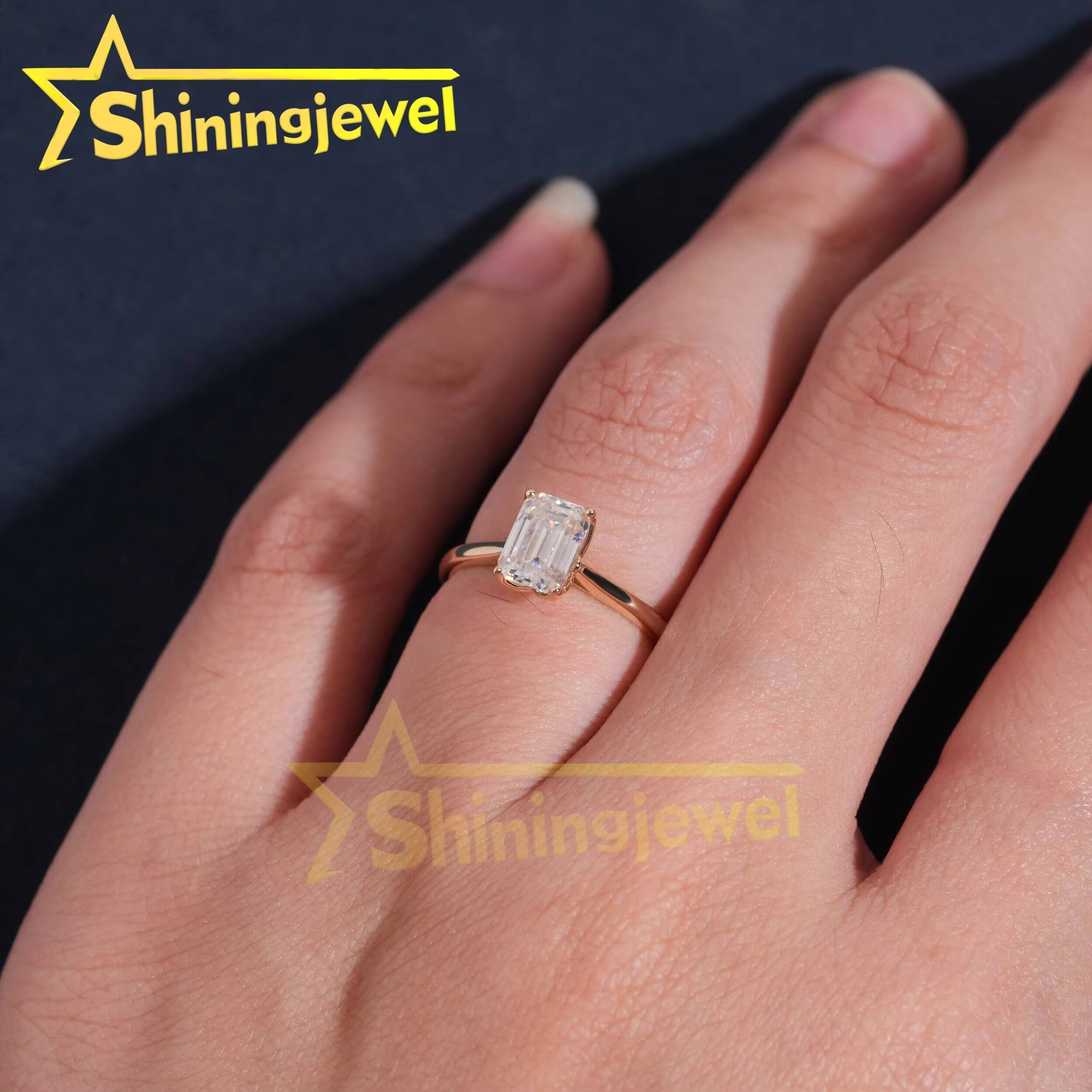 Customized Emerald Lab Diamonds10K 14K 18K Solid Gold GRA Moissanite Pass Diamond Tester Plain Band Wedding Rings Fine Jewelry
