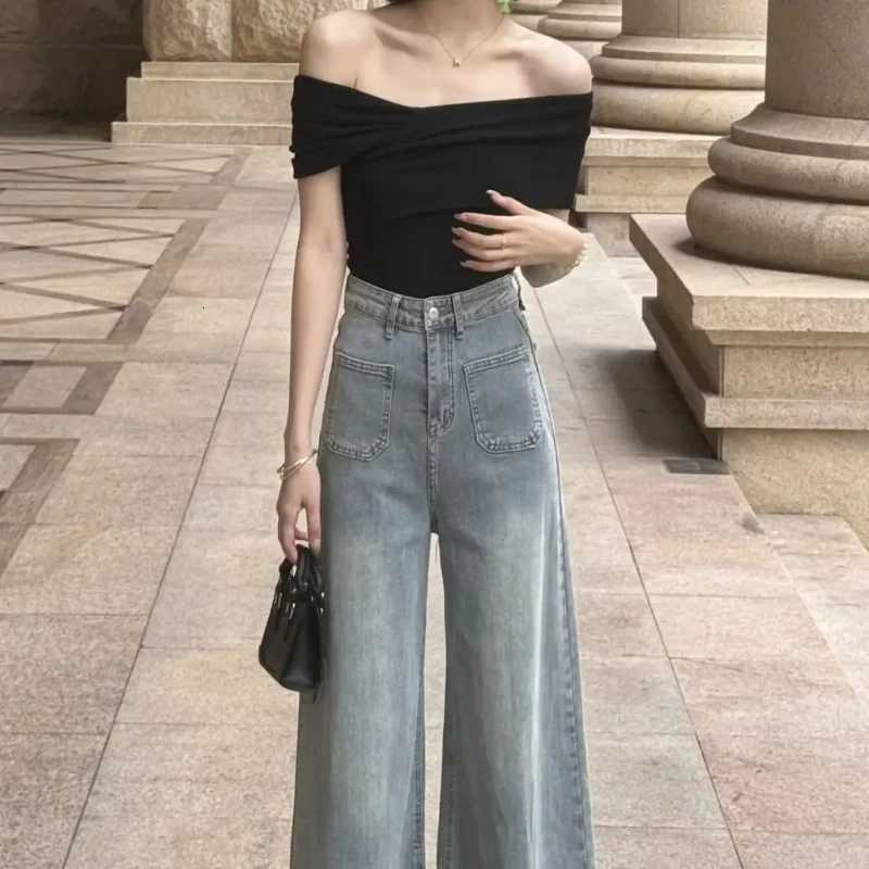 Women Jeans High Waist Wide Leg Denim Pants for Women Korean Fashion Cheap Medium Wash Unique Clothes Fitted Vintage Trousers R250716
