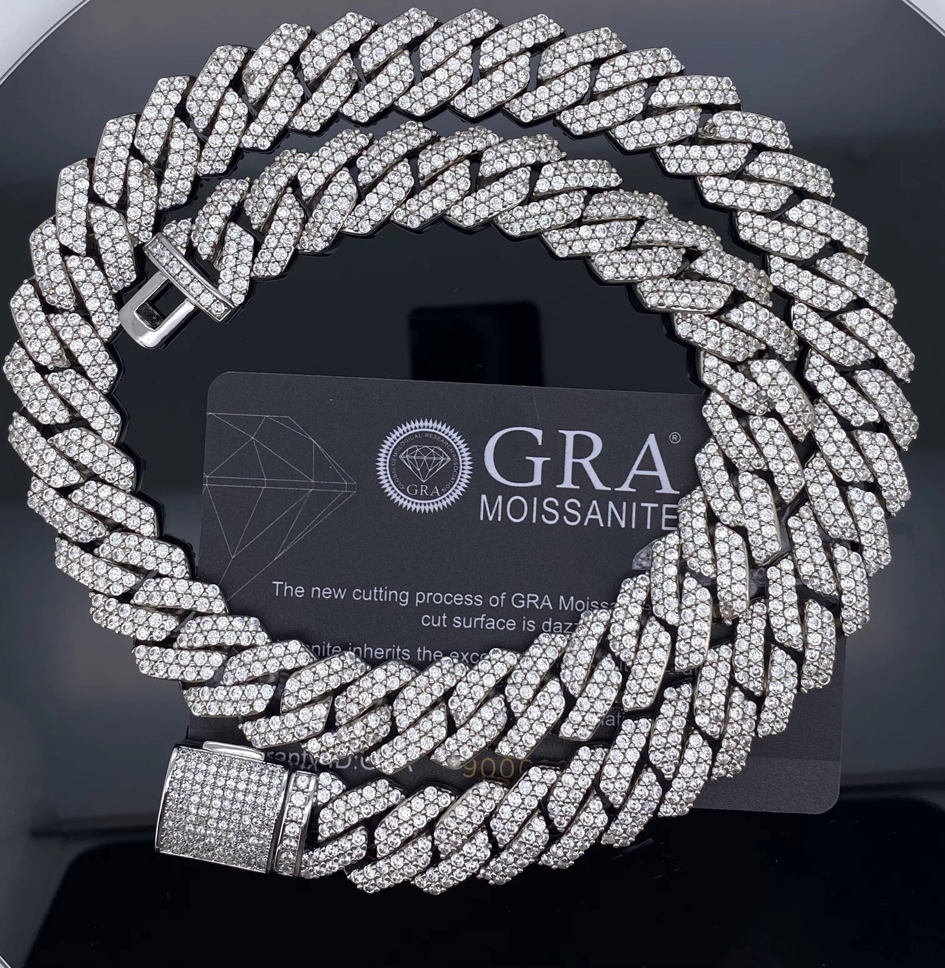 Fashion Rappers VVS Moissanite Diamond Iced 14mm 20inches 925 Sterling Silver Cuban Link Chain Necklace for Anniversary