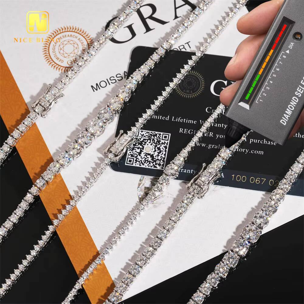GRA Certificate 2mm 3mm 4mm VVS Moissanite Tennis Chain 925 Silver Hip Hop Jewelry Bracelet Necklace Iced Out Diamond Link Chain