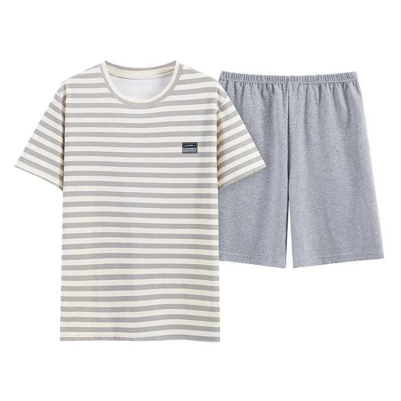Newest Summer Knitted Cotton Pajamas Set Loose L-5XL Men Pajamas Short Sleeve Striped Sleepwear Male Leisure Home Clothing W250717