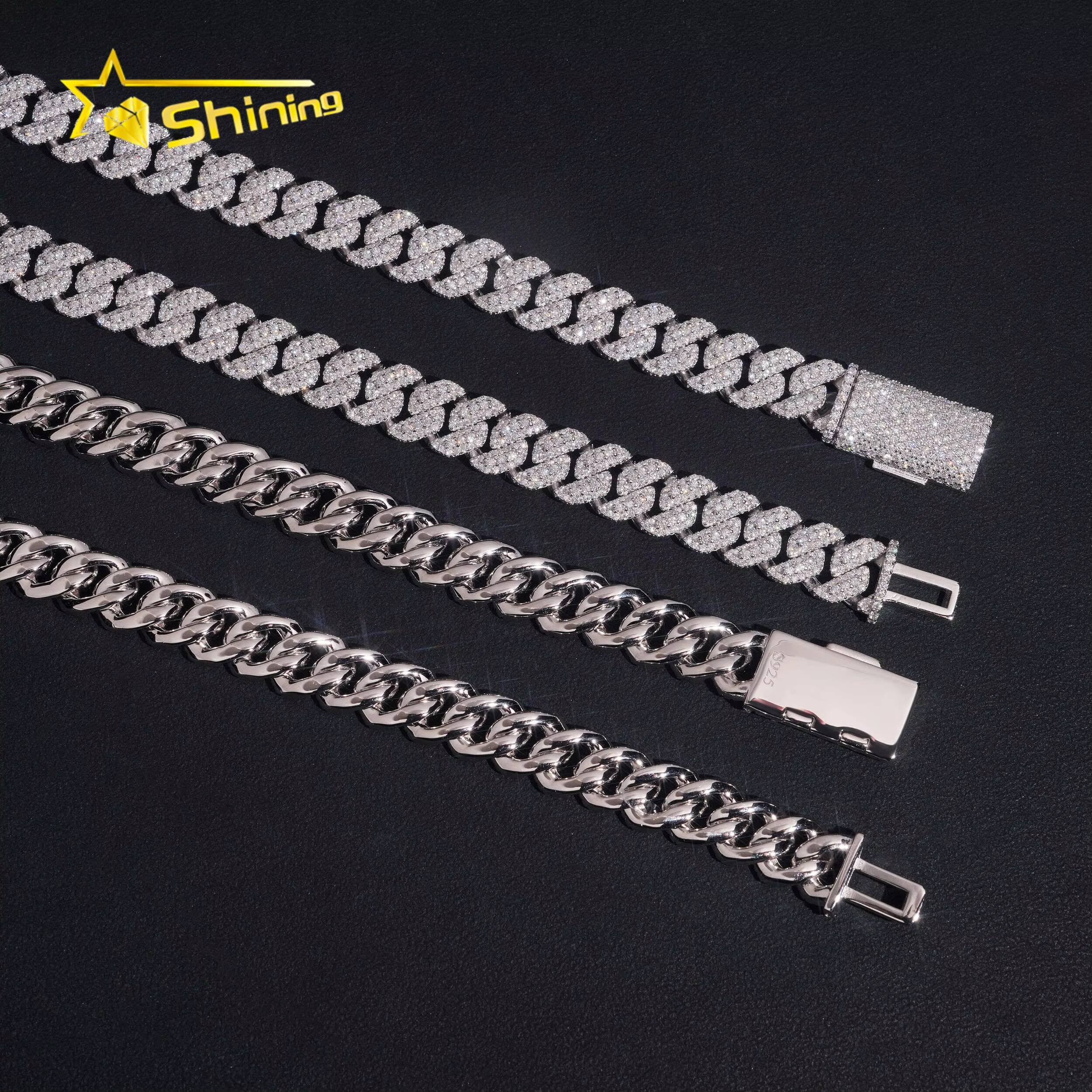Hot Sale 925 Sterling Silver 10mm Iced Out Popular High Quality Hip Hop Moissanite Cuban Link Chain