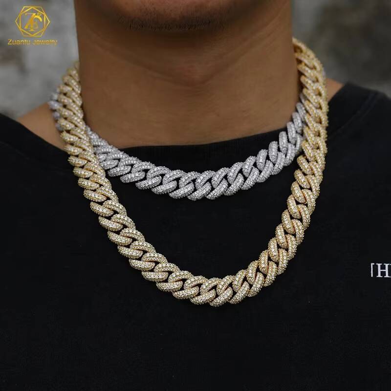 Wholesale Price Moissanite Miami Gold Cuban Chain Necklace 925 Sterling Silver Diamond Moissanite 15MM Iced Cuban Link Chains