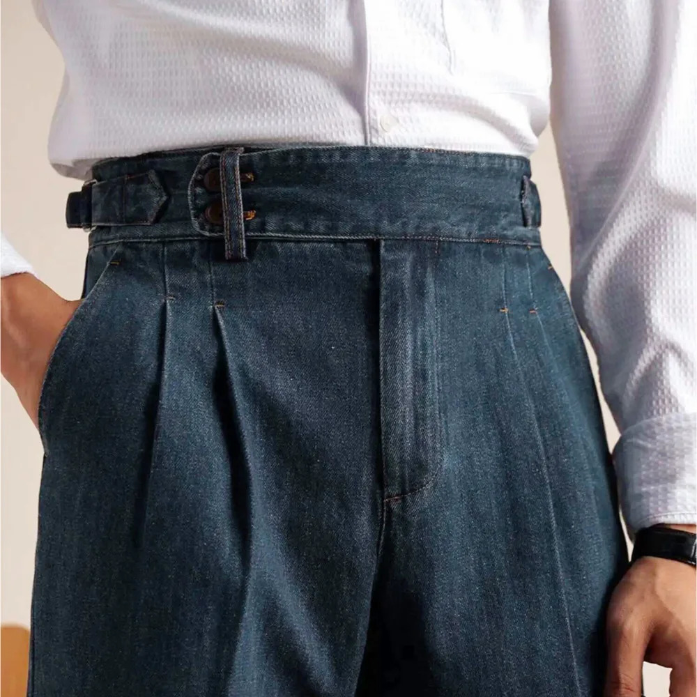 Naples Loose Washed High Grade Business Pant Men Dress Trouser High Quality Cotton Blend Double Pleated Jeans Straight Leg Pant 250707