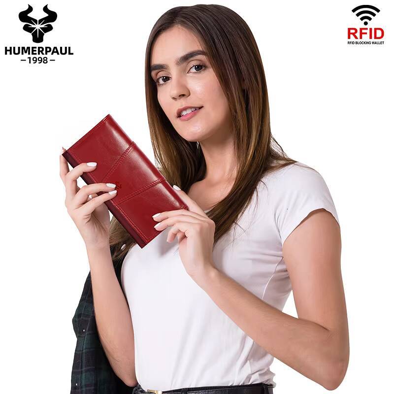 HUMERPAUL Womens Wallet Top Layer Leather Multi-card Clutch Cell Phone Money Bag Fashion Ladies Card Holder Cartera Mujer Red ddmynov