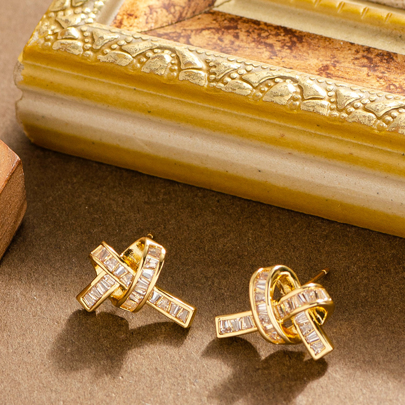Fashion Exquisite Twisted Braided Zircon for Women Sparkling High-end Versatile Sier Needle Earrings