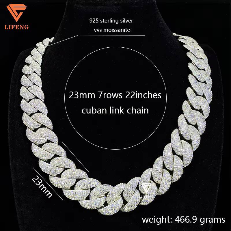 23mm High Quality Hip Hop Jewelry Big Cuban Link Chain Custom Mens Necklace Iced Out VVS Moissanite Diamond With Gra Certified