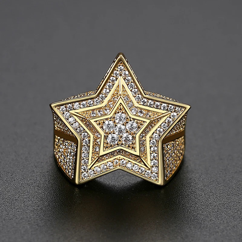 Hip Hop Micro Pave Cubic Zirconia Bling Iced Out Gold Color 3 layers Star Rings for Men Women Rapper Jewelry 250716