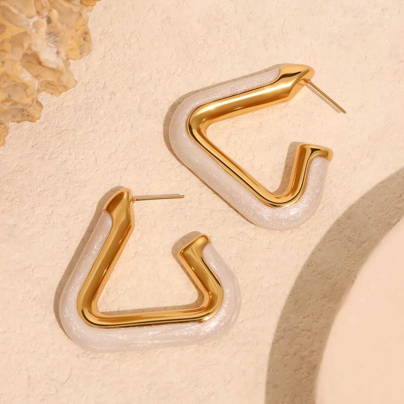 100% Stainless Steel Stud Earrings for Women White Enamel Gold Plated Hypoallergenic Ear Wedding Earrings Jewelry y250715