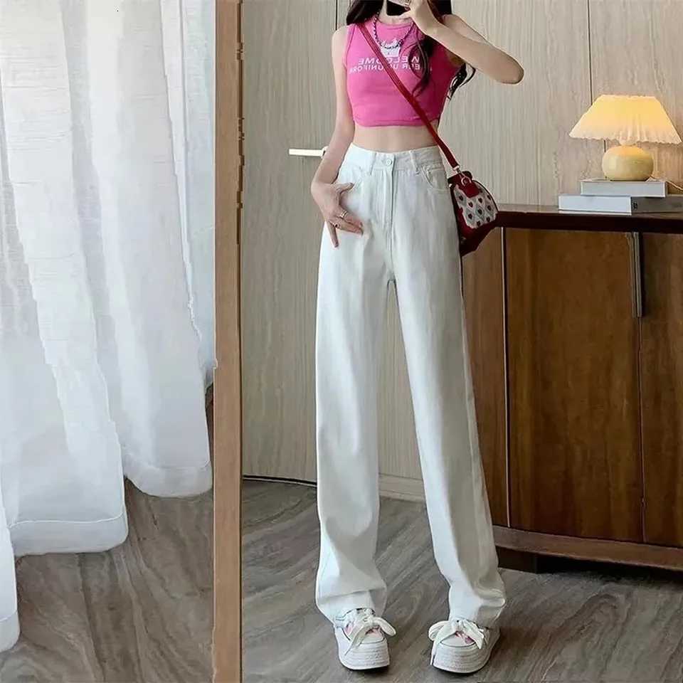 Fashion Artistic Lightweight Women Trendy Wide-legged Pants Simple Style Solid High-Waist Design Suitable Casual White Trousers R250716