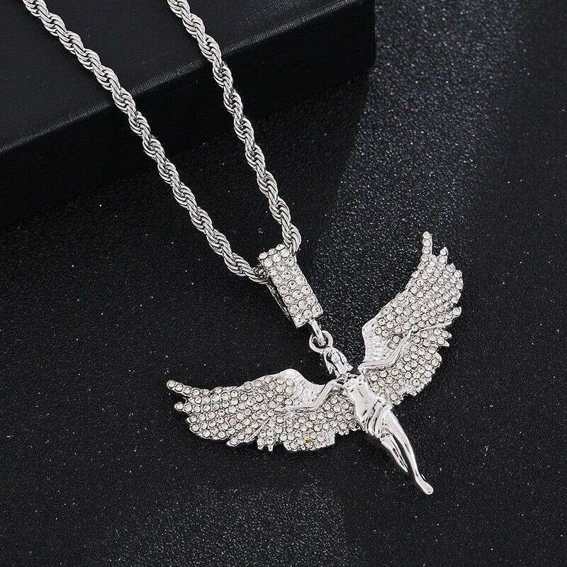 Hot Selling Alloy Inlaid Dia Winged Goddess Pendant Fashion Creative Trendy Personality Braided Chain Necklace