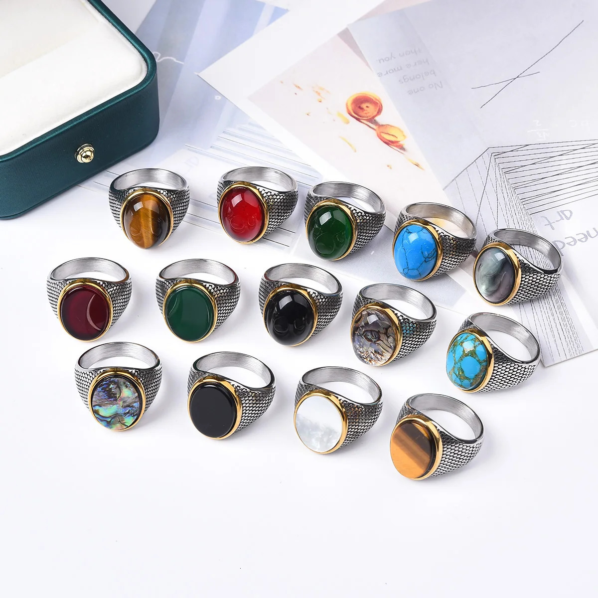 Mens/Women 316LStainless Steel Onyx Texture Gilded Rings Classic Fashion Trend Jewelry High Quality Products 250716