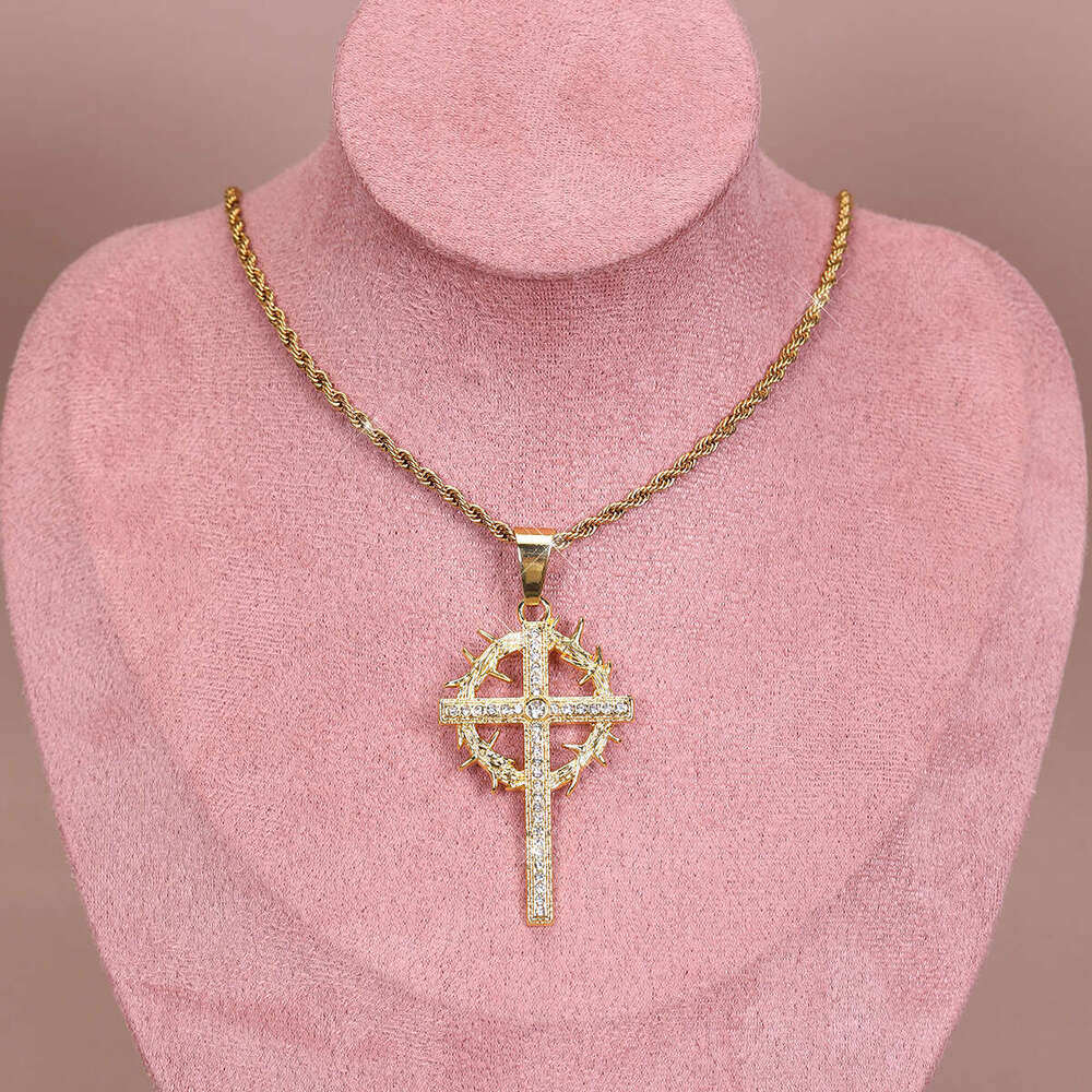 Creative Personality Thorn Cross Rhinestone Trendy Hip-Hop Style Necklace