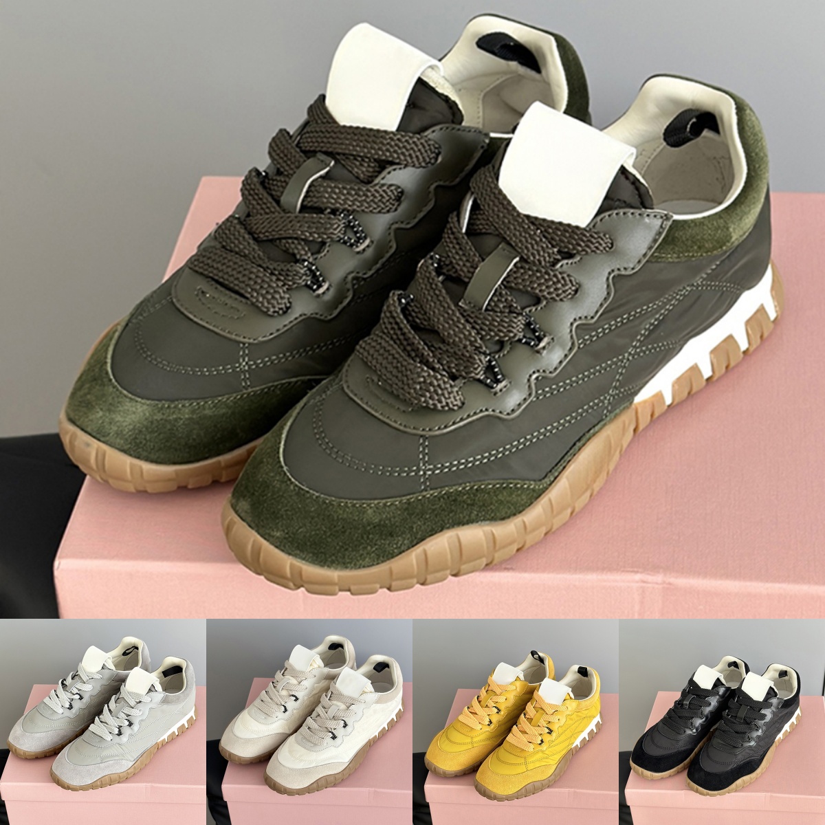 Womens Tyre Fabric & Suede Vintage Sneakers Comfortable Breathable Antiskid Casual Outdoor Multi Colors Grey White Yellow Black Size 35-40