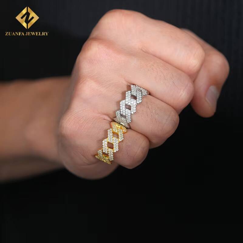 Hot Sale Fashion New Design Gold and Silver Moissanite Ring Full Diamond GRA Certificates Pass Diamond Tester Hip Hop Style