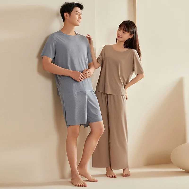 Super Thin Pajamas Suit Women Men Summer Ice Silk Cool Short-sleeved O-neck Sleepwear Unisex Classic Simple Loungewear Suit W250717