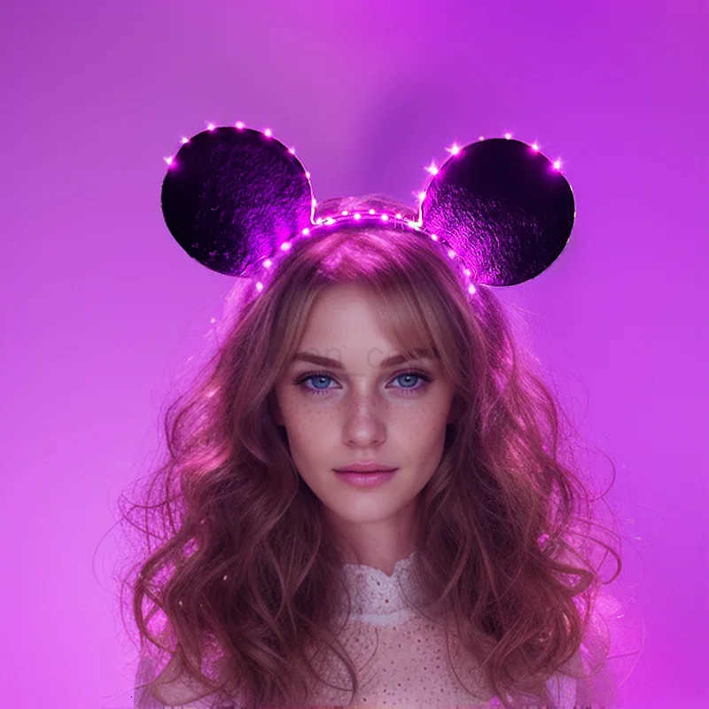 Disney Lovely Glowing Mouse Ear Headband Luminous Light Up Hairband For Girls Neon Headwear Cosplay Hair Band Hair Accessories H251217