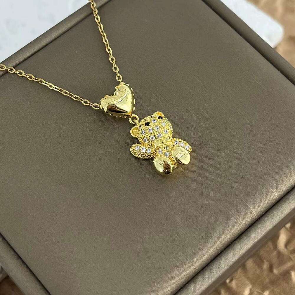 Necklace For Women, Elegant Full Dia Cute Bear Necklace, Ins Fashion, Japanese And Korean Style, Titanium Steel Collarbone Chain F5f