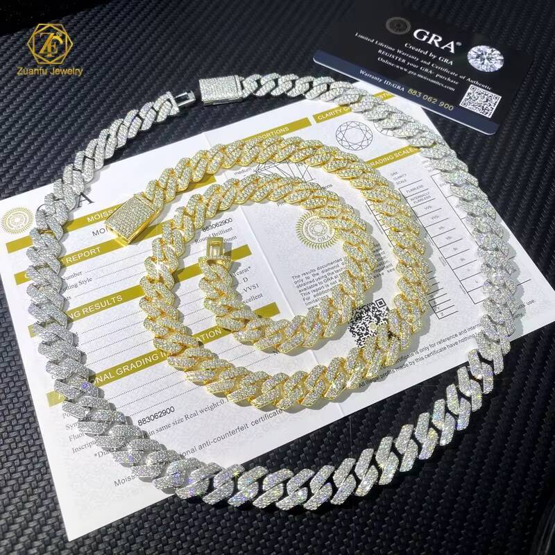 8MM 10MM Real Gold Plating Trendy 925 Silver Necklace Moissanite Cuban Link Chain Hip Hop Jewelry Iced Out Cuban Chain