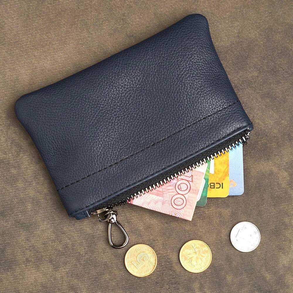 Men's Genuine Leather Coin Purse Men Wallets Retro Head Layer Cowhide Card Bag Handmade Zipper Wallet Car Key Case