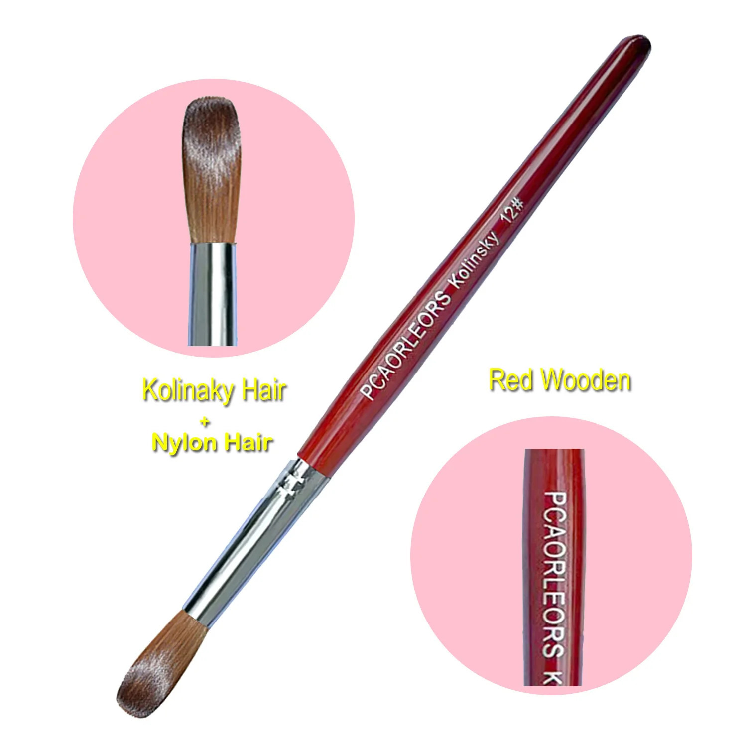 UsiDaer Kolinsky Nail Brush Acrylic with Red Round Wooden Handle and 100% Kolinsky Sable Hair for Crystal UV Gel Painting 250716