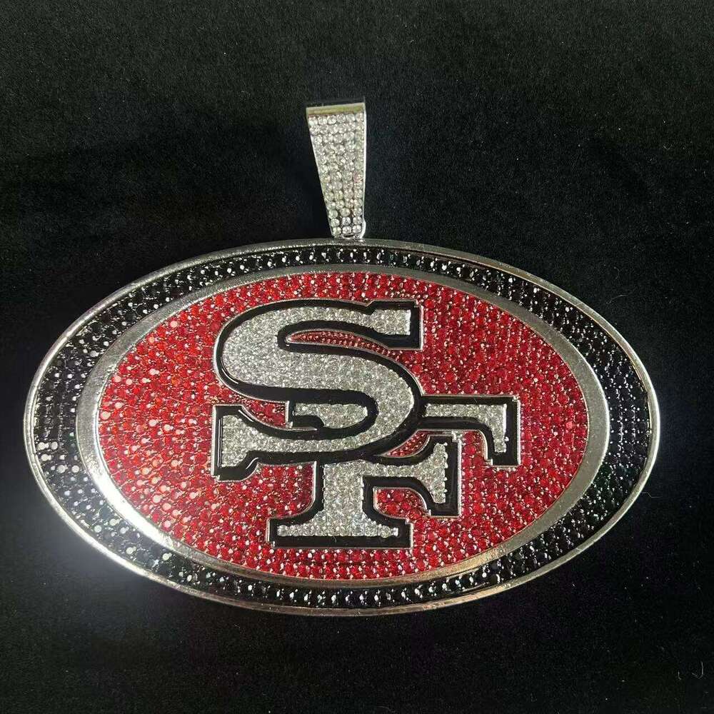 Hot Selling Full Dia Colorful Football Team Pendant Fashion Creative Personality Alloy Cuban Chain Necklace Jewelry