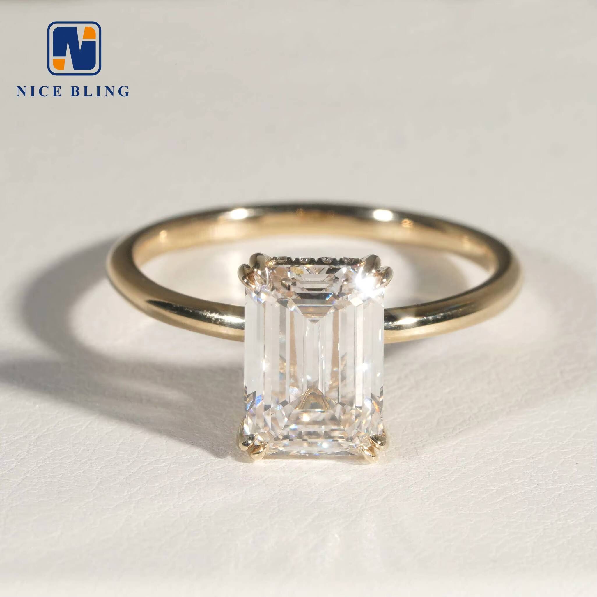 Lab Grown Diamond Jewelry Rings 14K Yellow Gold E/VVS2 Emerald Cut Diamond Engagement Wedding Rings for Women