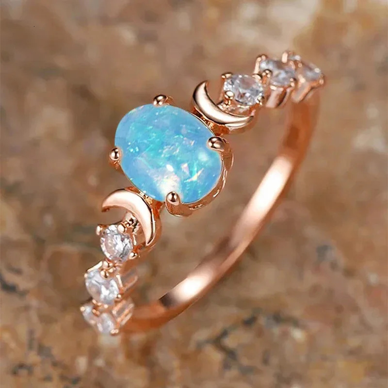 CAOSHI Romantic Moon Rings with Oval Imitation Opal Stone for Women Anniversary Party Fancy Female Rings Gift Trendy Jewelry 250716