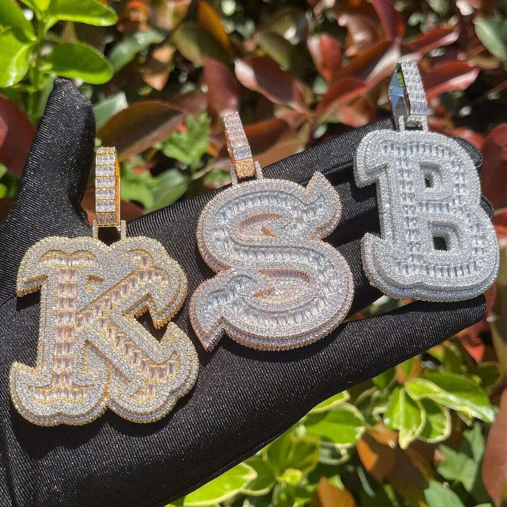 Customized Moissanite VVS Double Layer Iced Out Single Initial Name Letter CZ Pendant Personalized A-Z Hip Hop Jewelry