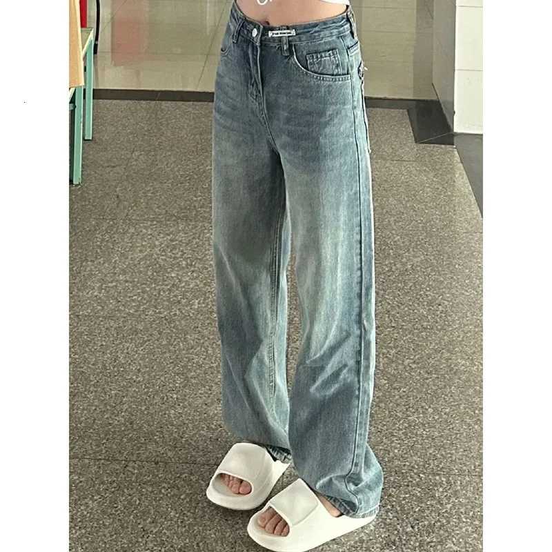 2025 Girls Designer Retro Blue Jeans Trousers Female High Waisted Baggy Thin Casual Jeans Pants Women Straight Leg Denim Pants R250716