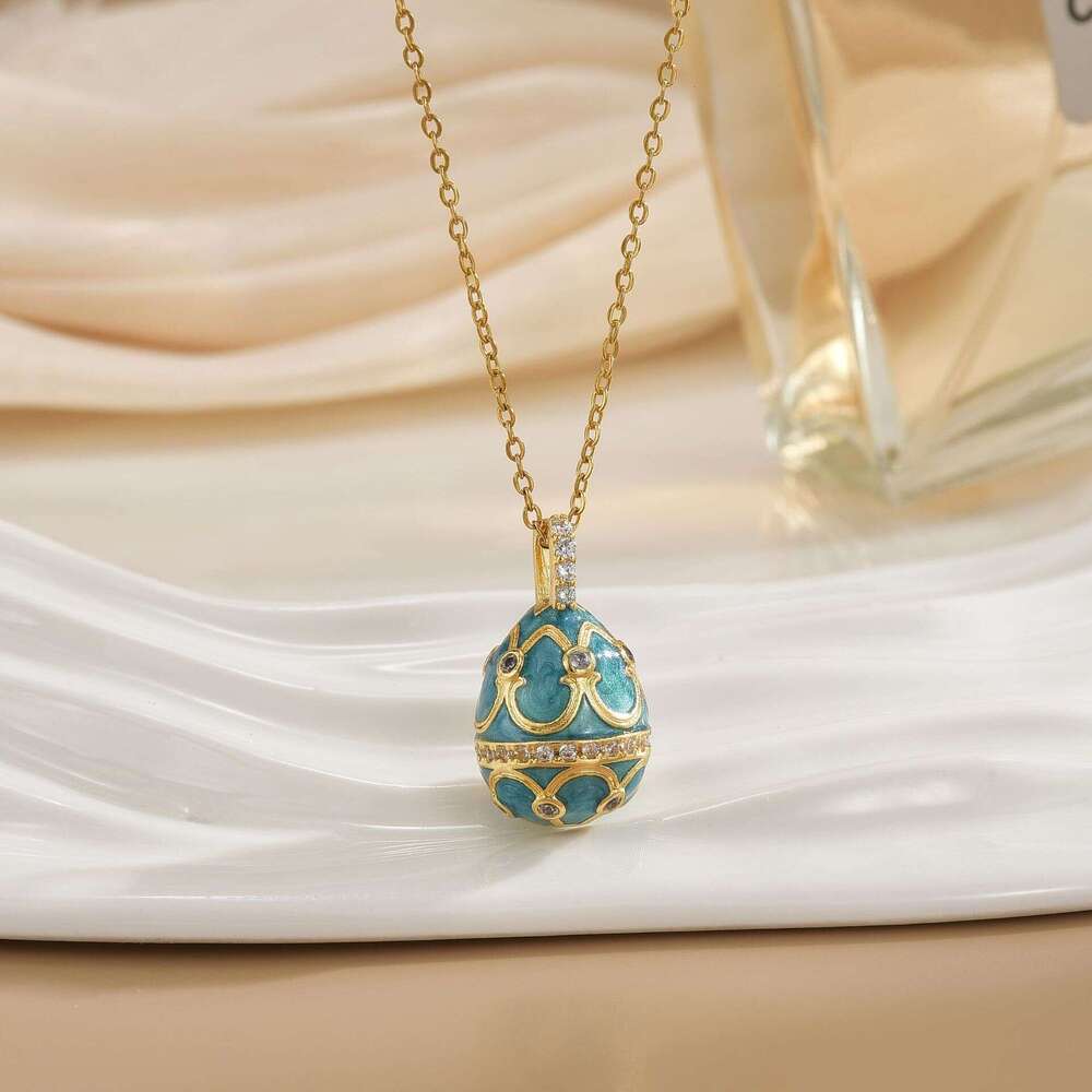 Geometric Oil Drop Egg Inlaid Zircon Necklace For Women Copper Gold-Plated Pendant Clavicle Chain Accessory 648