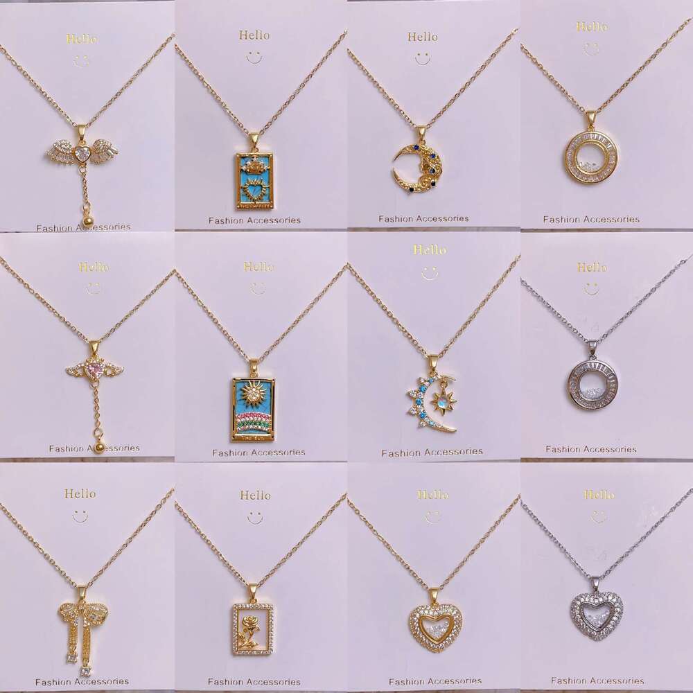 Simple Jewelry Gold-Plated Titanium Steel Thin Chain Rectangular Tarot Pendant Hot Girl Square Card Necklace A6b