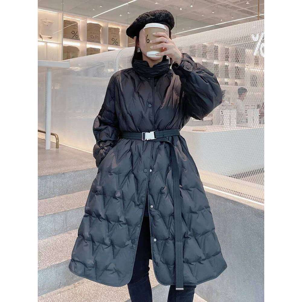 Janveny Ultra Light Women's Long Puffer Jacket Female Feather Parkas Lightweight Slim 90% Duck Down Coat With Belt Waterproof MDNG