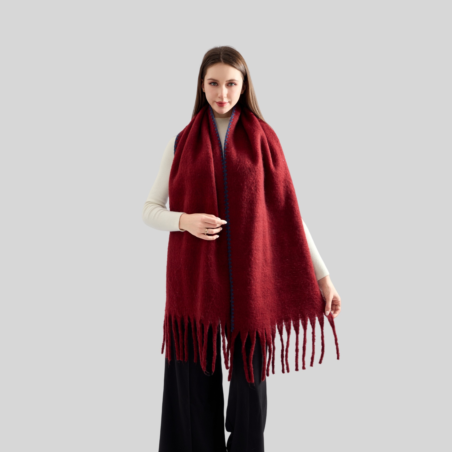 K1379 New autumn and winter wool scarf for women, simple and versatile, warm, high-end, fashionable, solid color