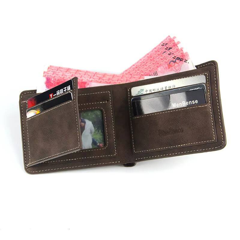 New Men Short Wallets Retro Simple Card Male Purse High Quality PU Leather Photo Holder Fashion Casual Mens Wallet ddmynov