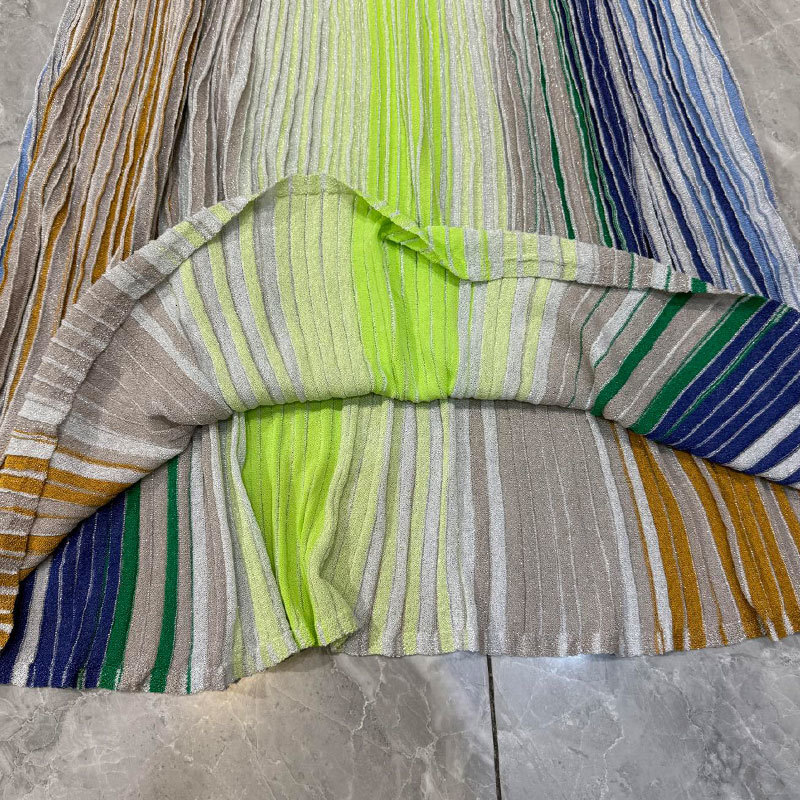 Ladies Striped Long Sleeve Knit Dress Summer New Arrival Designer Square Neck Maxi Dress Two Colors Sequin Detail Plus Size Luxury Evening Gown S0735