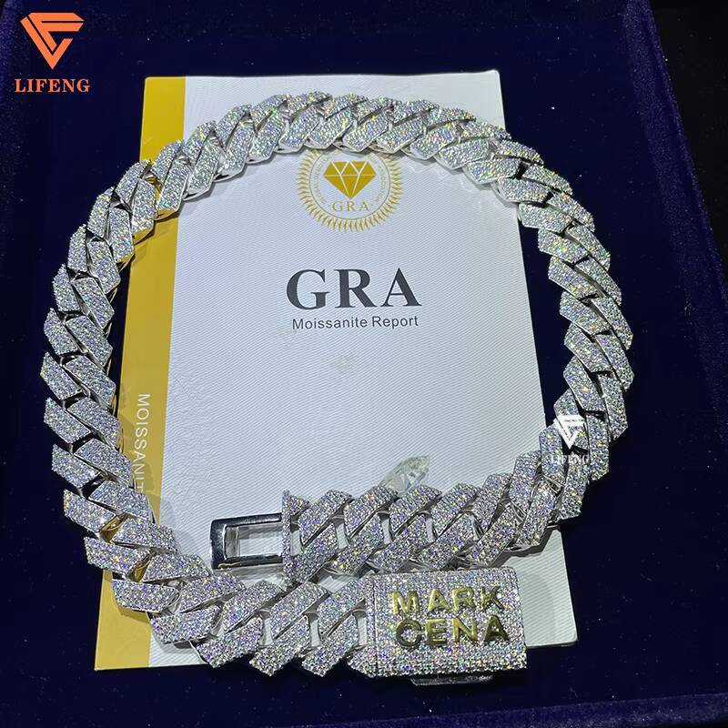 High Quality 18mm Moissanite Necklace for Men VVS White Gold Plated Miami Cuban Link Chain Hip-hop Style